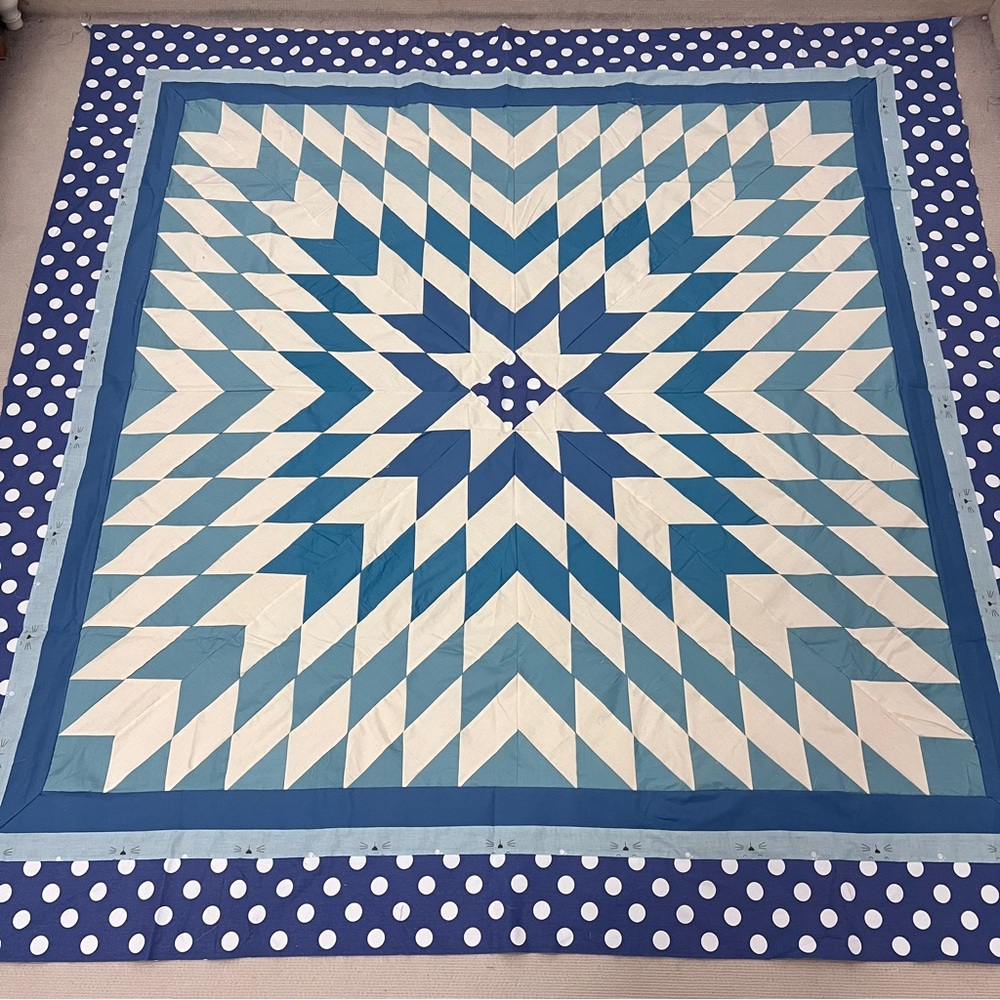 Handmade Double Carpenter’s Star Patchwork Cotton Quilt Top/Topper Queen Size